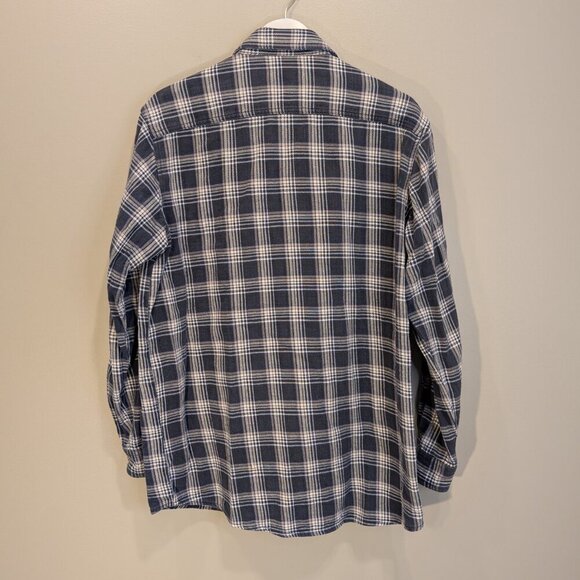 Workwear Flannel Shirt Blue White Plaid Heavy Duty Warm Fall Winter - Size L - Picture 2 of 8